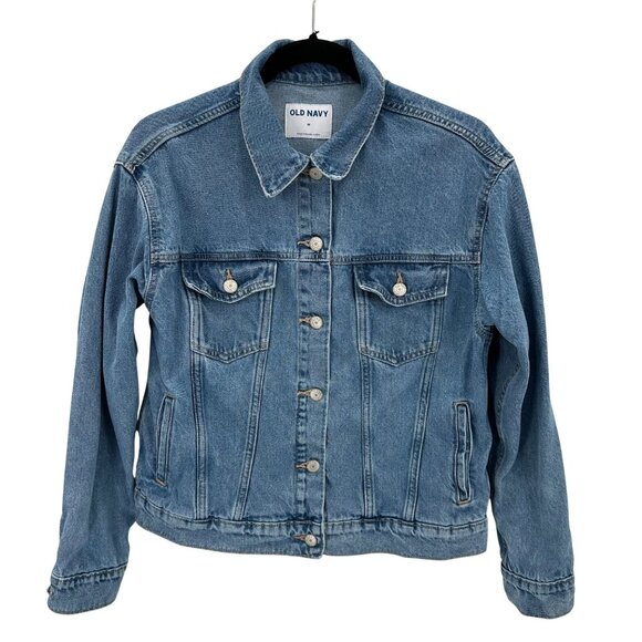 Old Navy Womens Denim Jacket Medium Wash Cotton Relaxed Fit Size M - Picture 1 of 8